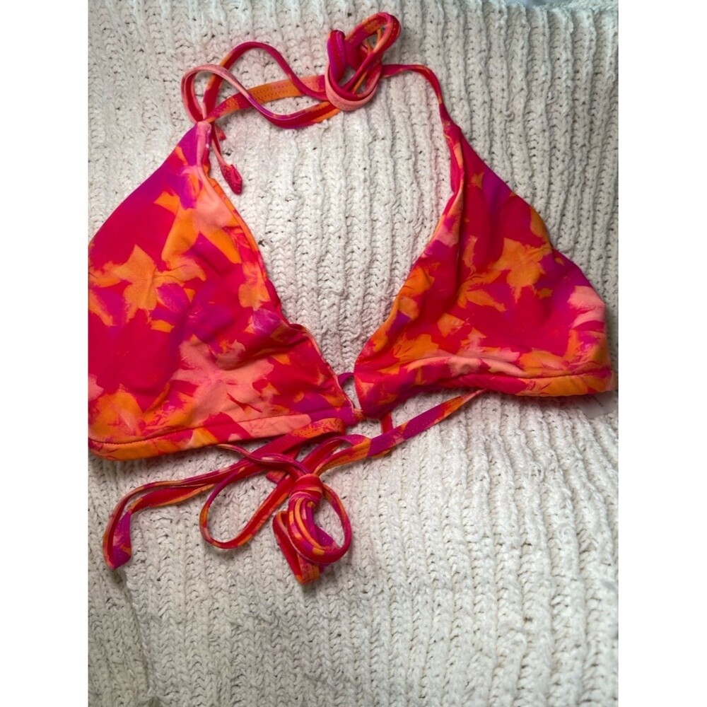 Pink Orange Floral Triangle Bikini Top - Women Swim